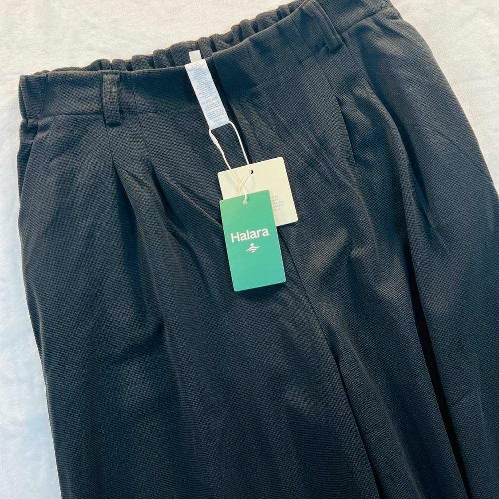 Halara Black Wide Leg Pleated Waffle Knit Work Pants High Waisted Large Regular
